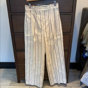 Banana Republic Striped Cream and Brown Wide-Leg Pants